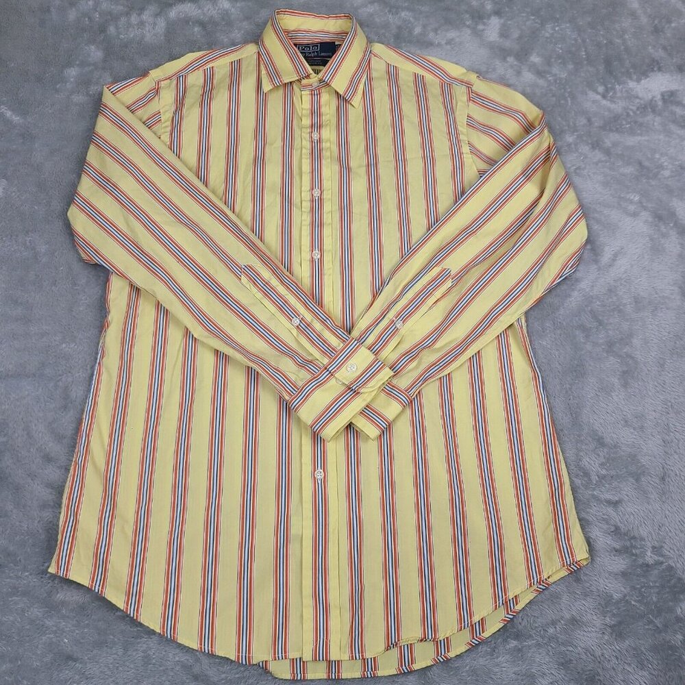 Ralph Lauren Custom Fit Yellow Stripe Long Sleeve Mens Shirt Curham‎ Sz 15 32/33
